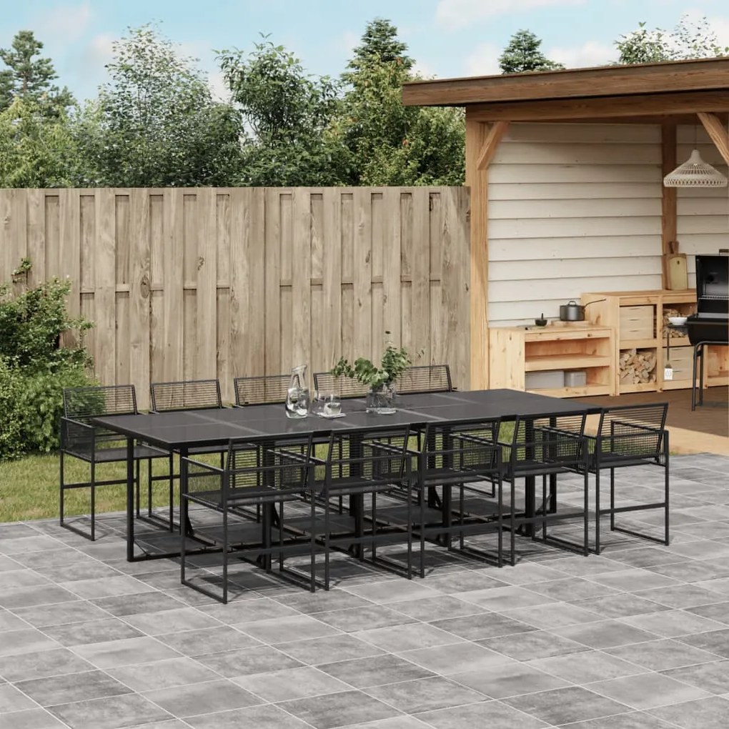 vidaXL 11 pcs conjunto de jantar para jardim vime PE preto