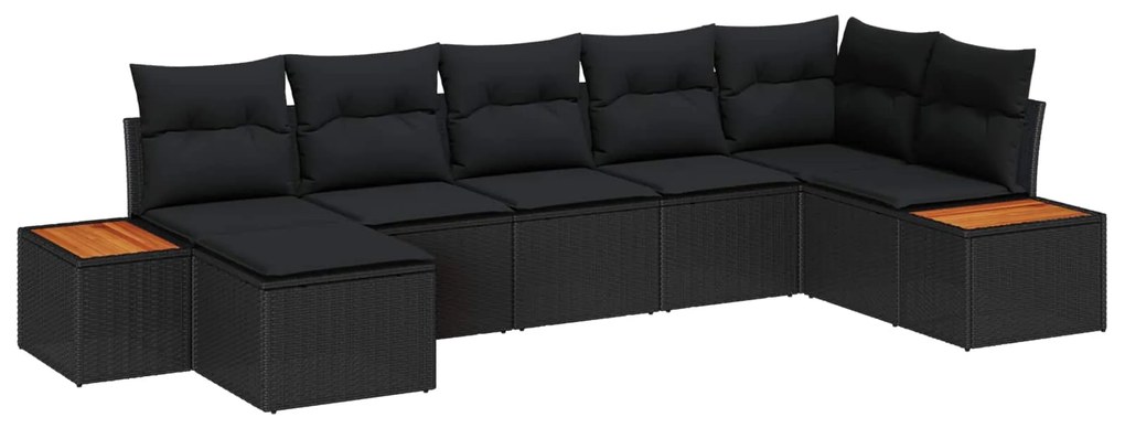 vidaXL Conjunto de Sofá de Jardim com almofada 7 pcs Preto vime PE