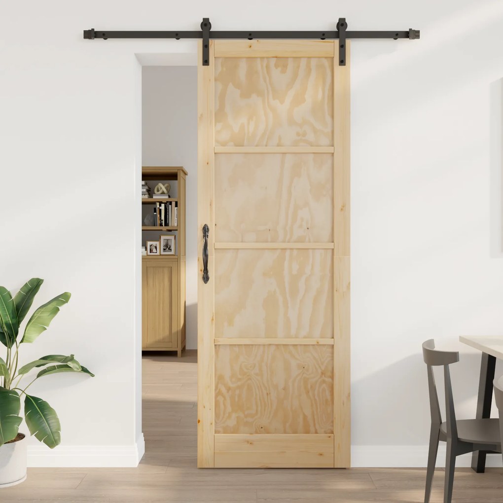 Porta Deslizante vidaXL com Conjunto de Ferragens 83x232 cm Madeira Sólida de Pinho