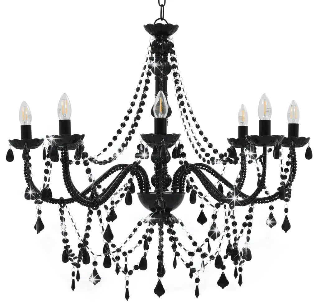 Lustre com contas lâmpadas 8 x E14 preto