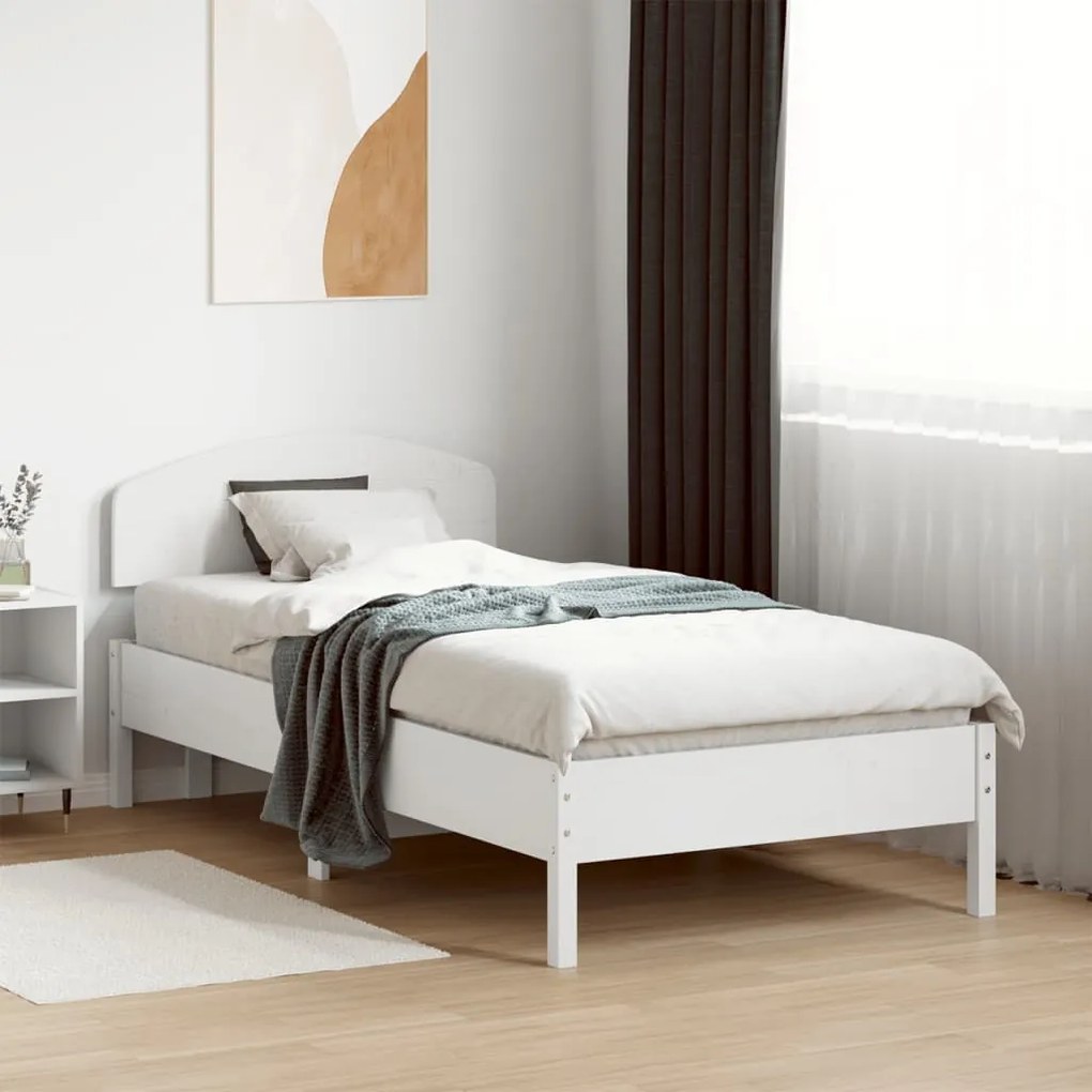 Estrutura de cama com cabeceira 90x190 cm pinho maciço branco