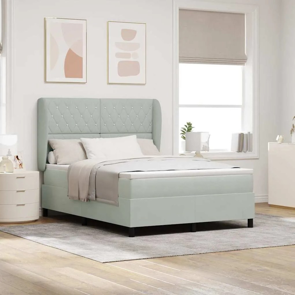 vidaXL Cama com Estrado e Colchão Cinza Claro 140x200 cm em Veludo