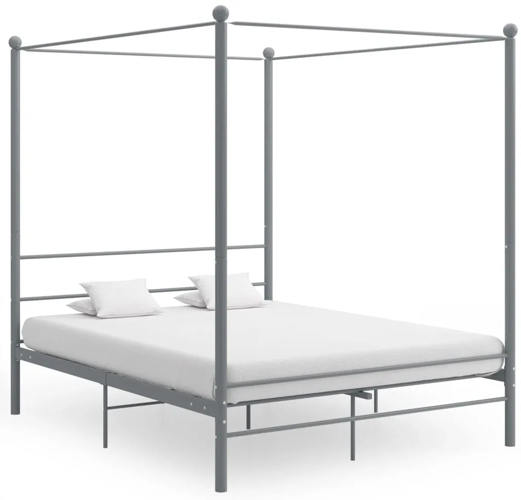 Estrutura de cama com dossel 160x200 cm metal cinzento