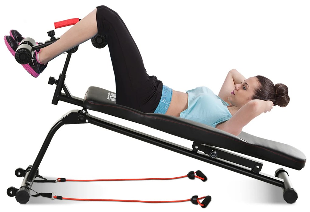 HOMCOM Banco de Abdominais Dobrável com Altura Ajustável 4 Ângulos Suporte para Pernas Ergonómico Multifuncional Banco de Exercícios 44,5x143x84-92 cm Preto