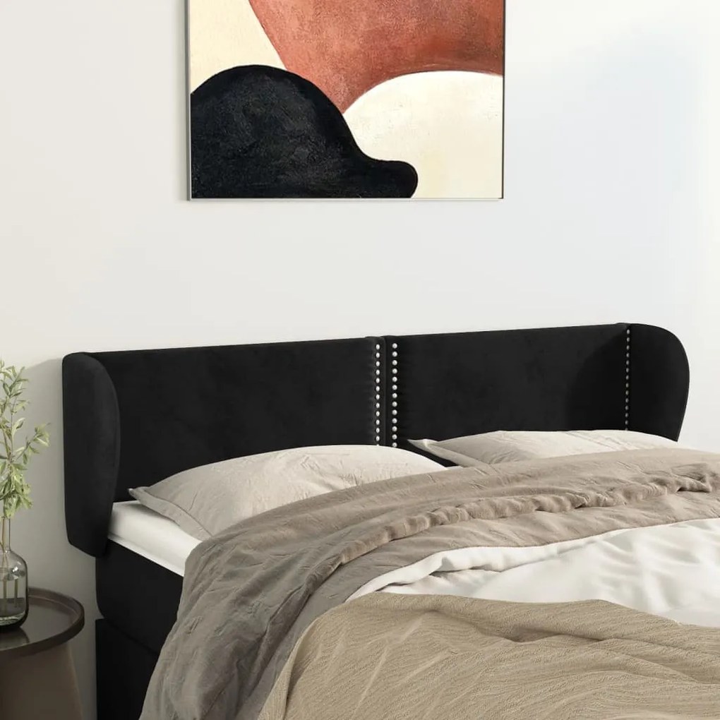 Cabeceira de cama c/ abas veludo 147x23x78/88 cm preto