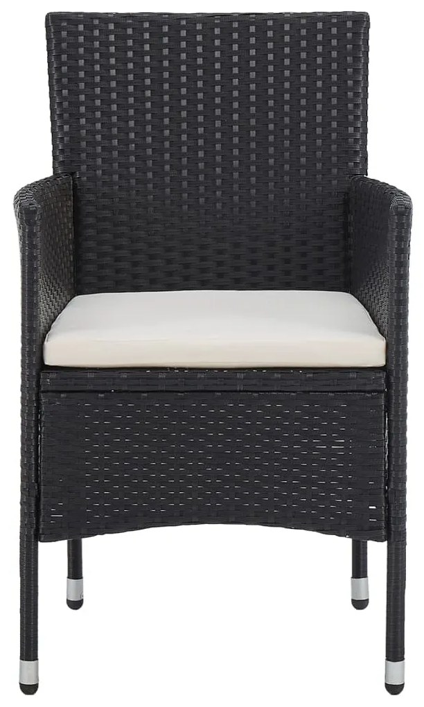 3 pcs conjunto bistrô jardim vime PE e madeira maciça preto