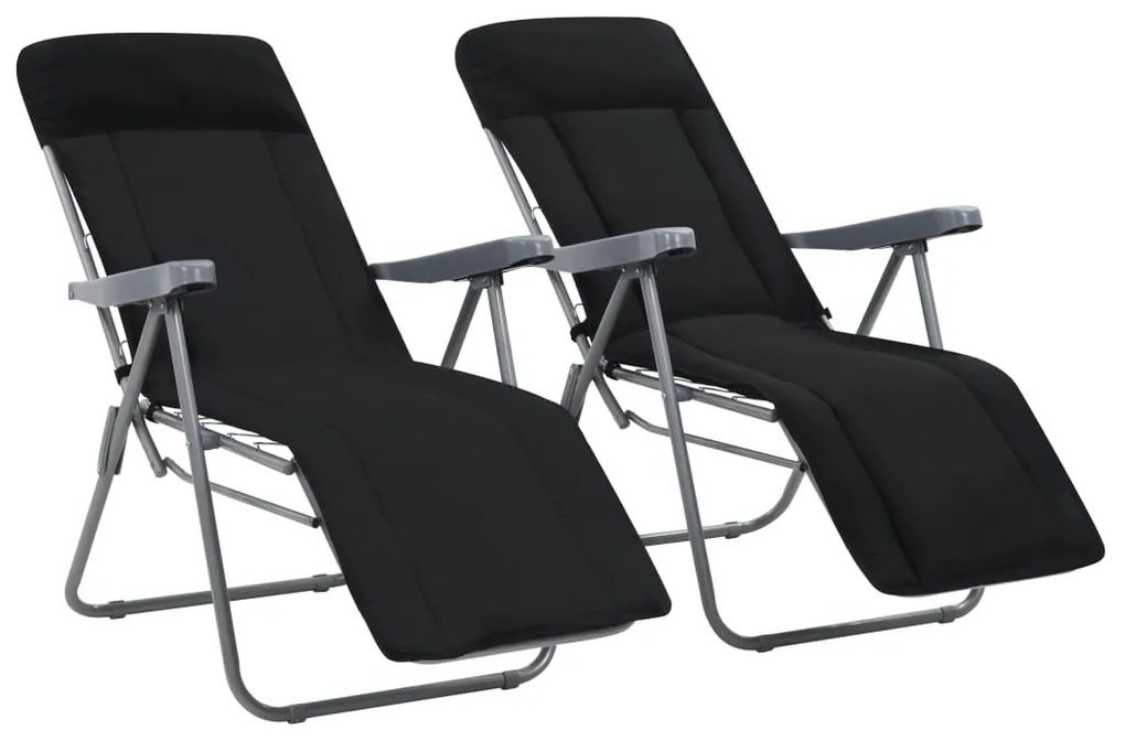 Cadeiras de jardim dobráveis com almofadões 2 pcs preto