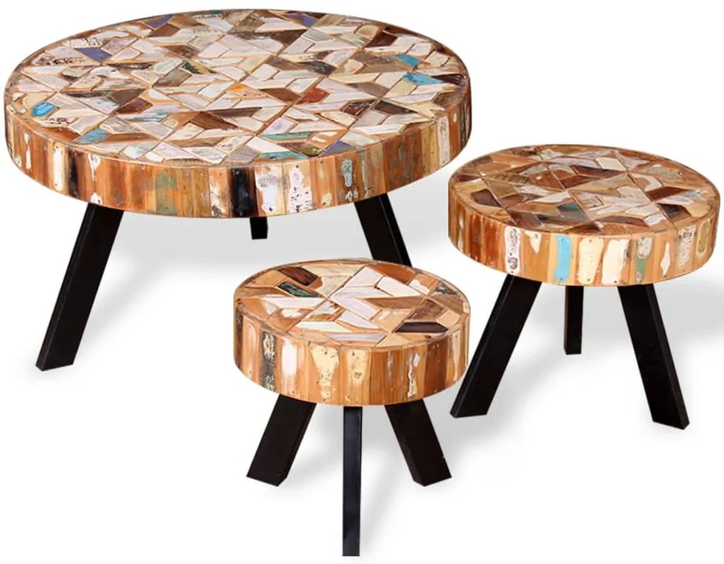 Conjunto de mesas de centro 3 pcs madeira recuperada maciça