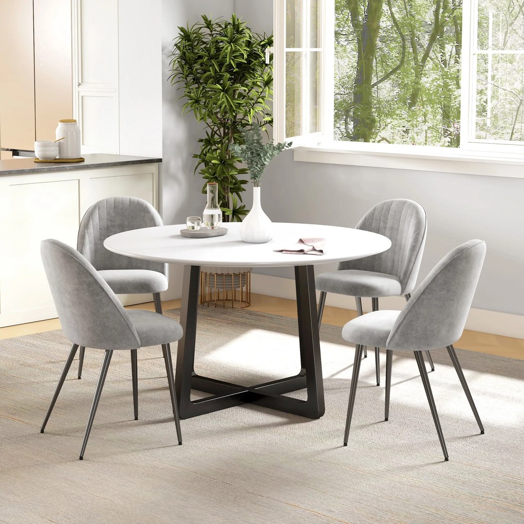 Conjunto de 4 Cadeiras de Sala de Jantar Modernas Cadeiras Estofadas em Veludo com Encosto Alto e Pés de Aço 50x52x83 cm Cinza