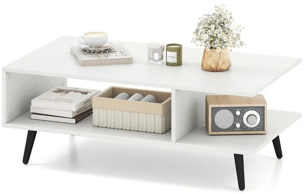 Mesa de centro para sala de estar com prateleira aberta e pernas de metal 80 x 45 x 30 cm branca
