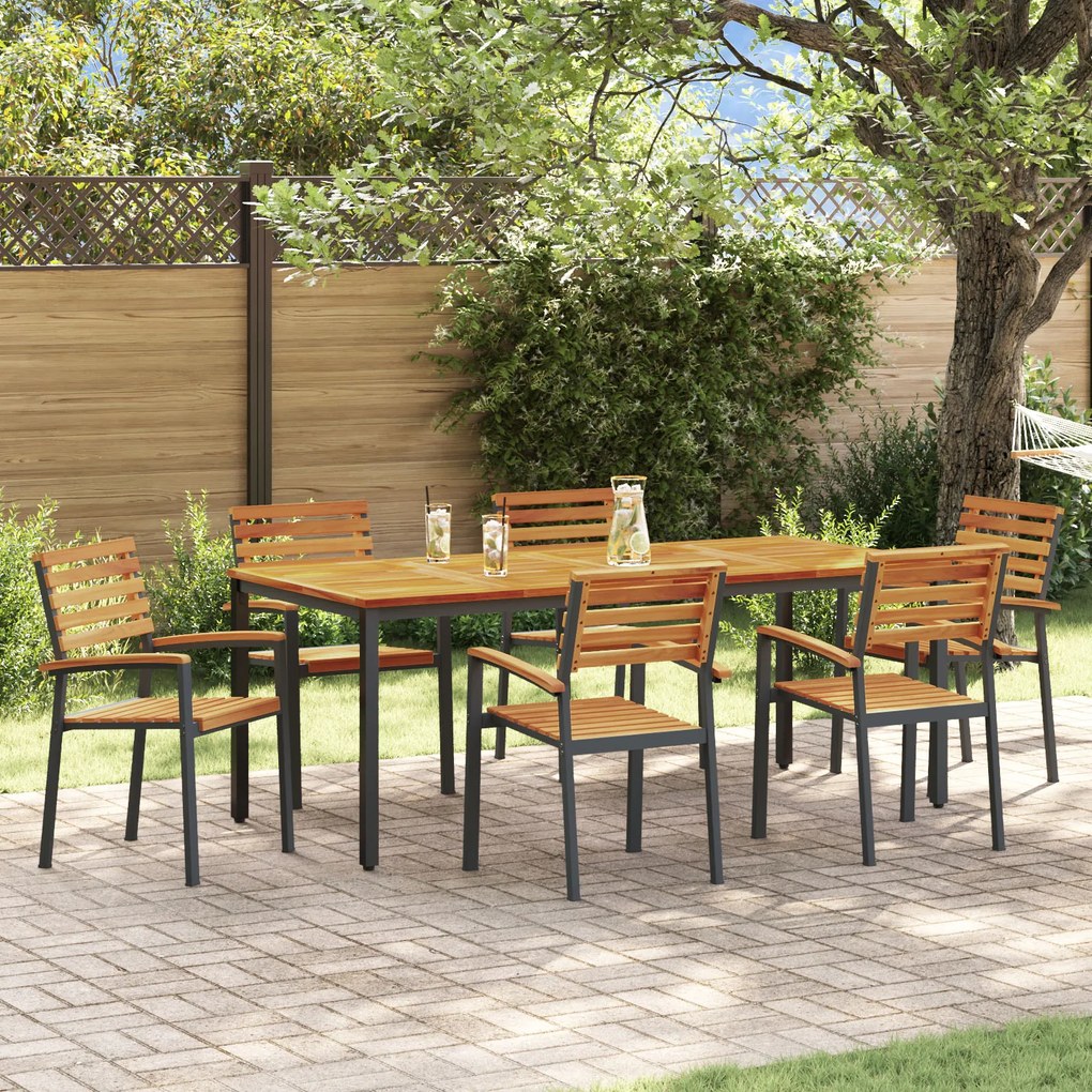 vidaXL Conjunto de Jantar Jardim 7 Peças Madeira Sólida Acácia e Metal