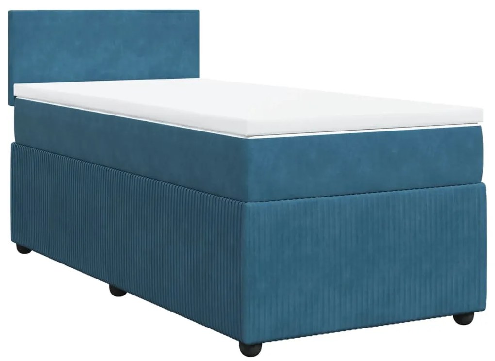 Cama boxspring com colchão 90x200 cm veludo azul