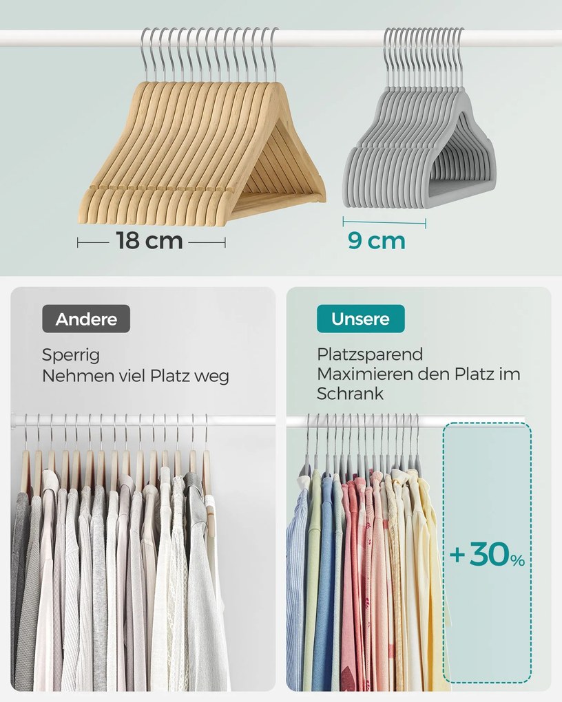 Conjunto de 50 cabides para roupa de criança com ganchos rotativos de 360° Cinzento