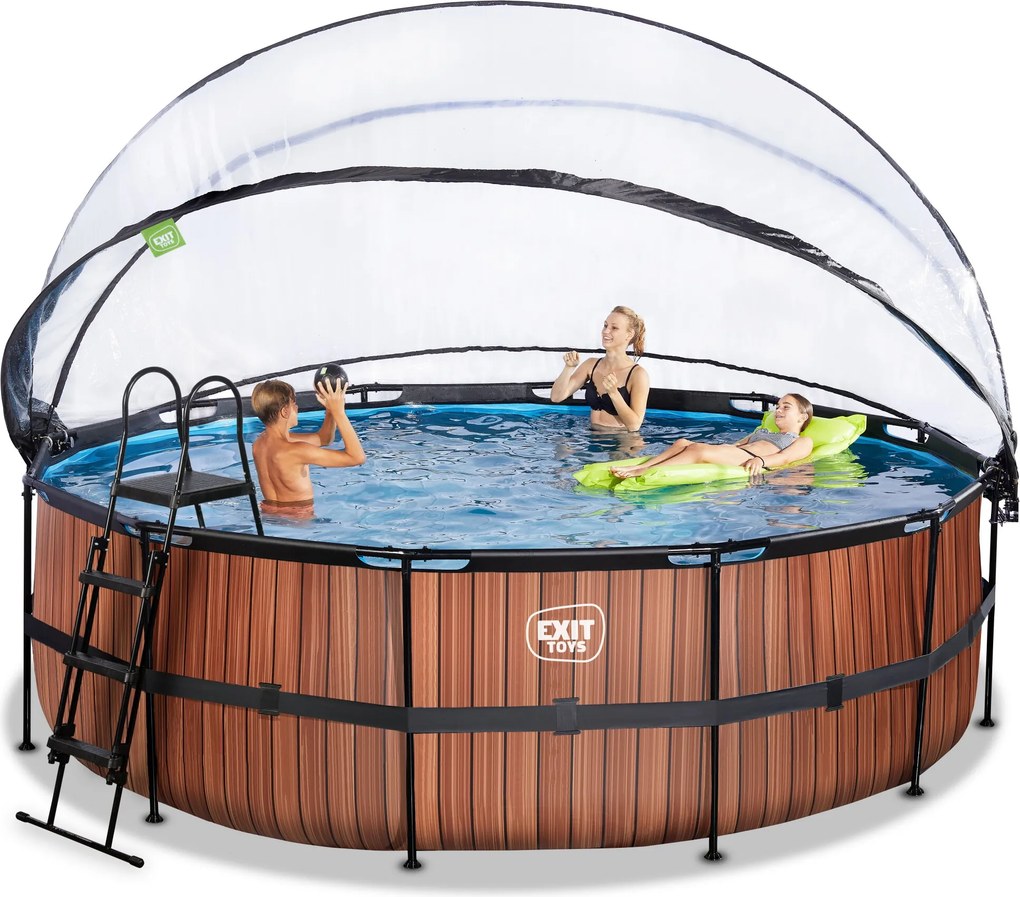 Piscina Redonda Wood ø450x122cm com bomba de filtro de areia e cúpula - Castanha