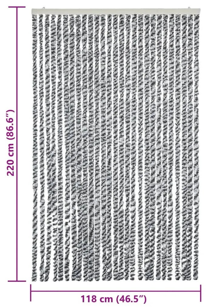 Cortina anti-insetos 118x220 cm chenille cinzento/preto/branco
