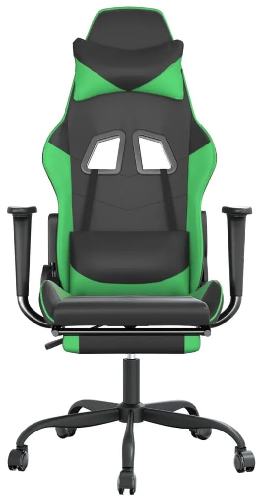 Cadeira gaming massagens c/ apoio pés couro artif. preto/verde