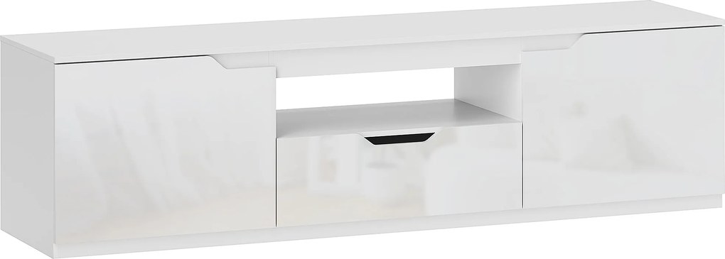 HOMCOM Lowboard para TV, alto brilho, para televisores até 165,1 cm, 3 compartimentos, gaveta, 160 x 38 x 43 cm, Branco | Aosom Portugal