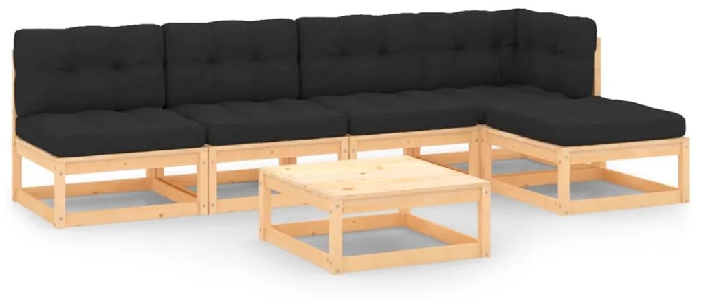 vidaXL 6 pcs conjunto lounge de jardim c/ almofadões pinho maciço