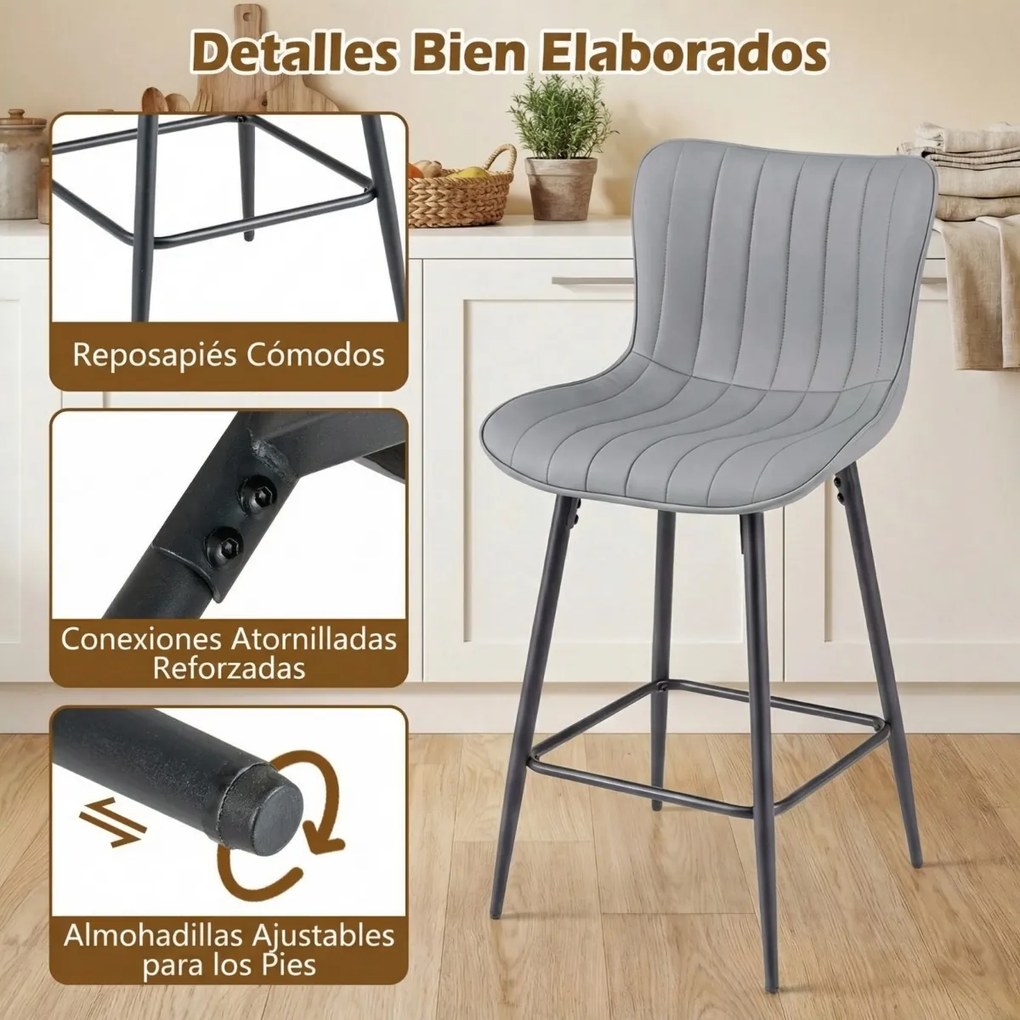 Conjunto de 2 bancos de bar em couro sintético 47 x 51 x 94 cm, com assento e encosto almofadados e apoio para os pés, com capacidade para 150 kg, par