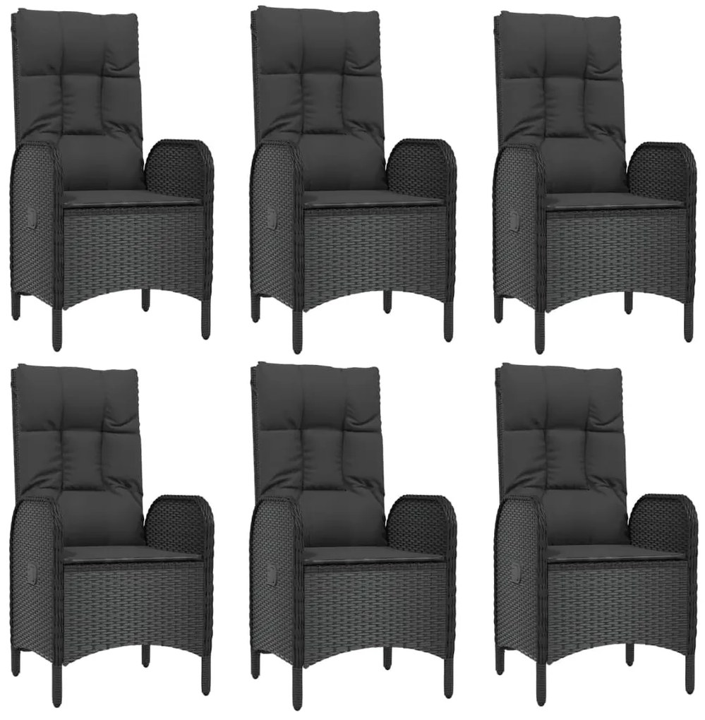 7 pcs conjunto de jantar p/ jardim c/ almofadões vime PE preto