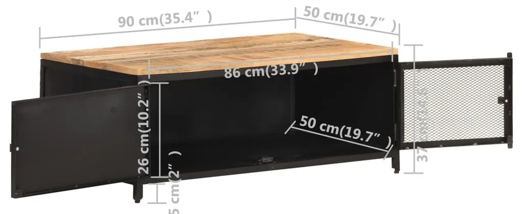 Mesa de centro 90x50x37 cm madeira de mangueira áspera maciça