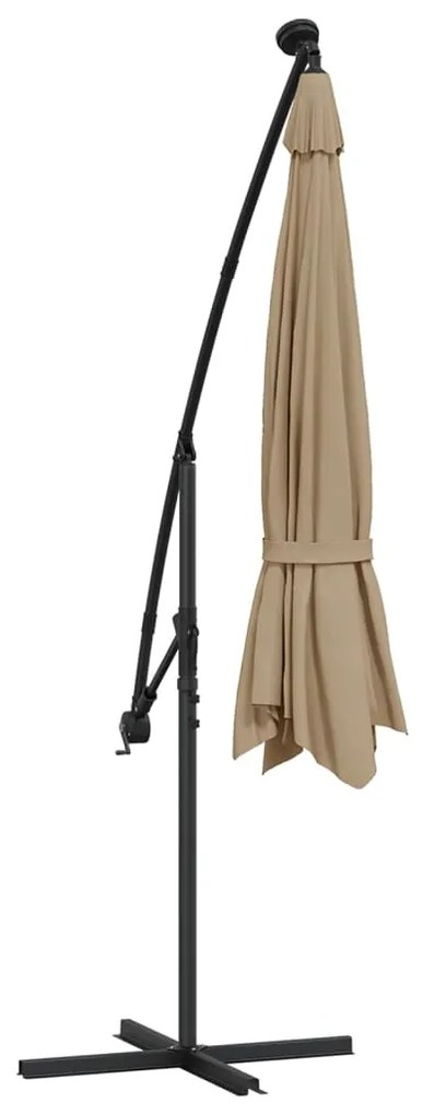 Guarda-sol cantilever c/ luzes LED 350 cm cinza-acastanhado