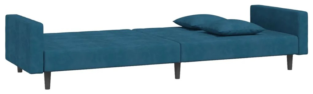 Sofá-cama 2 lugares com duas almofadas veludo azul