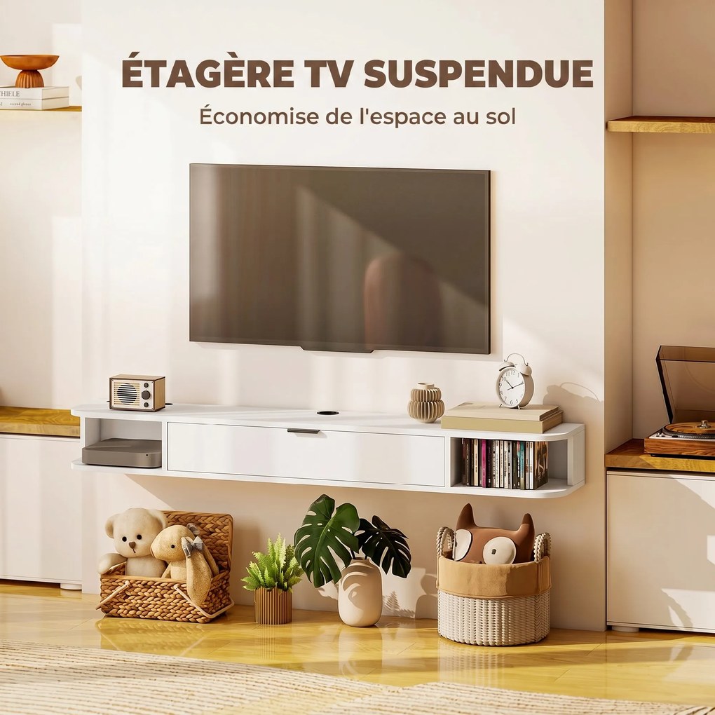 Móvel de TV Suspenso, 140 x 24 x 16 cm, Para Televisores até 60 Polegadas, Branco