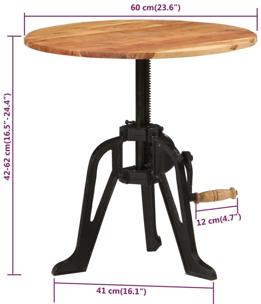 Mesa de apoio 60x(42-62) cm acácia maciça e ferro fundido