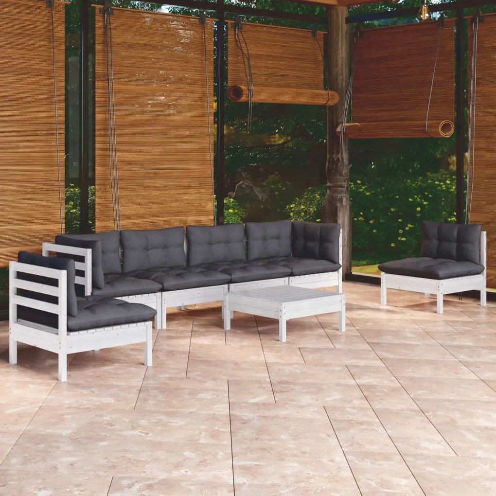 7 pcs conjunto lounge de jardim c/ almofadões pinho maciço