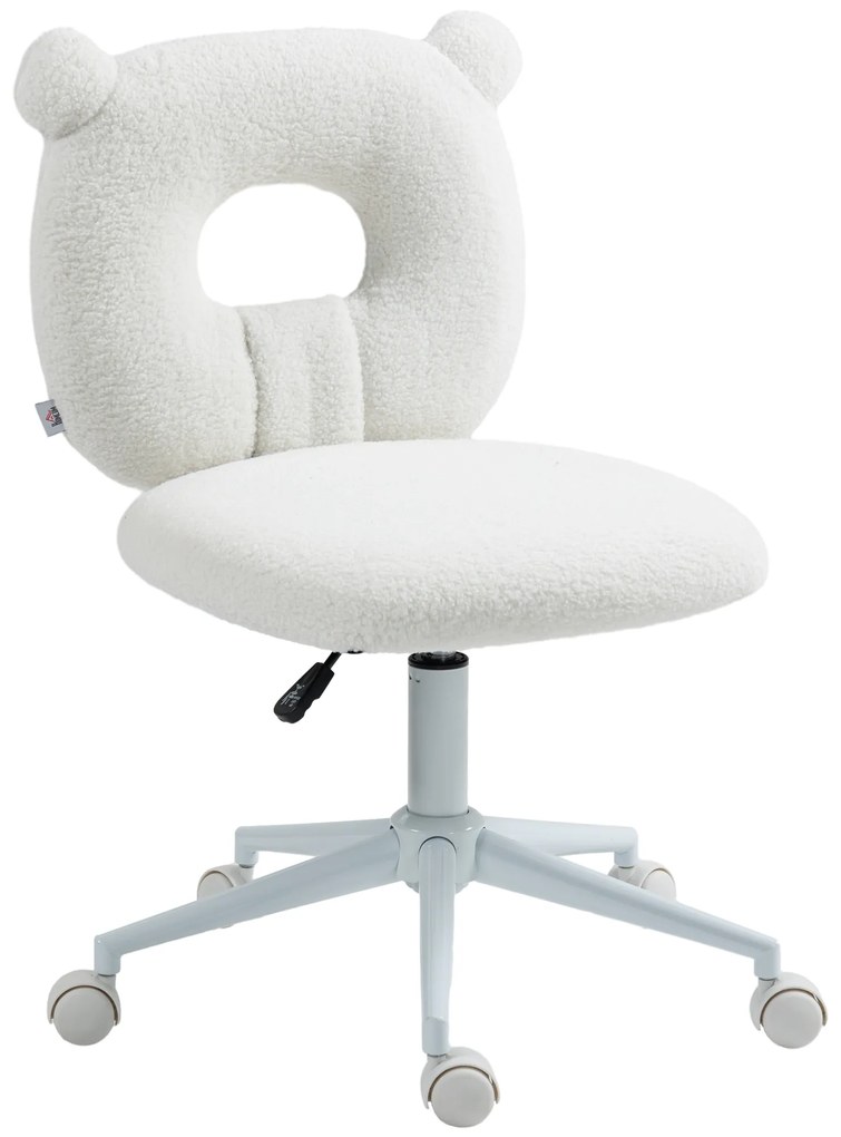 HOMCOM Cadeira de Secretária Tecido em Borrego Cadeira Infantil Giratória com Encosto em Forma de Urso 50x56x80-90 cm Branco