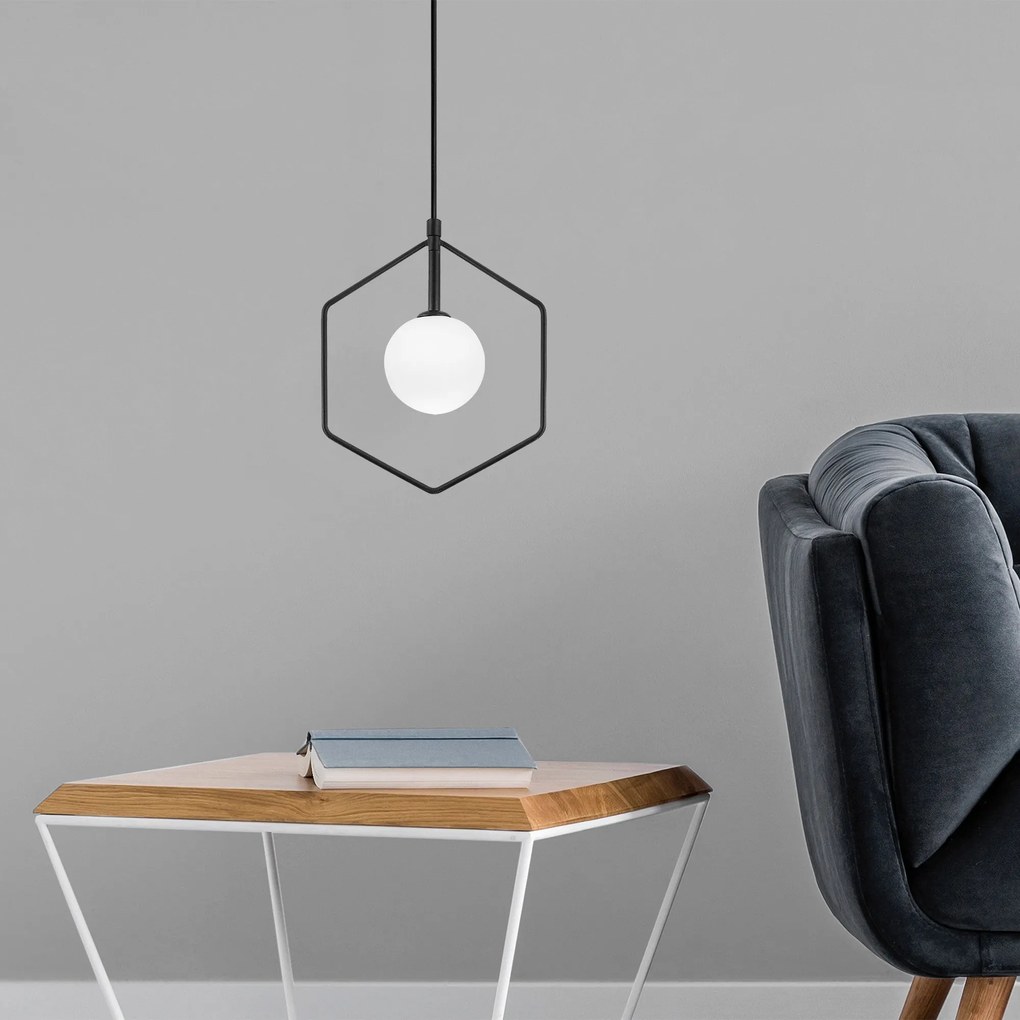 Candeeiro Chandelier Geometri – Preto e Branco – 22 x 12 cm