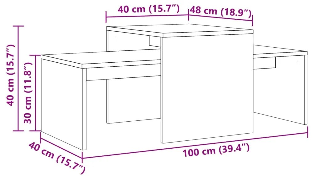 Mesa de centro 100x48x40 cm derivados de madeira madeira velha