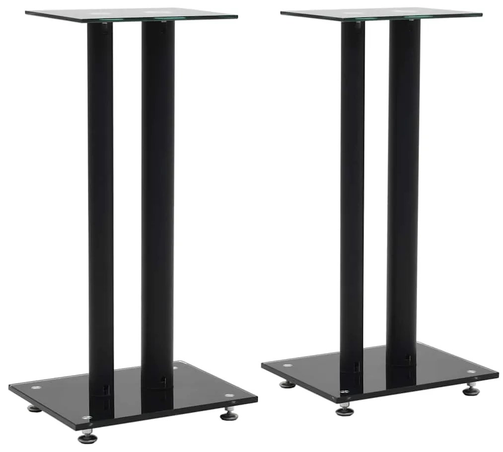 vidaXL Suportes colunas 2 pcs vidro temperado design 2 pilares preto