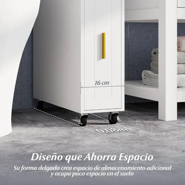 Armário de armazenamento 50 cm x 16 cm x 69 cm para casa banho estreito com gaveta deslizante Branco