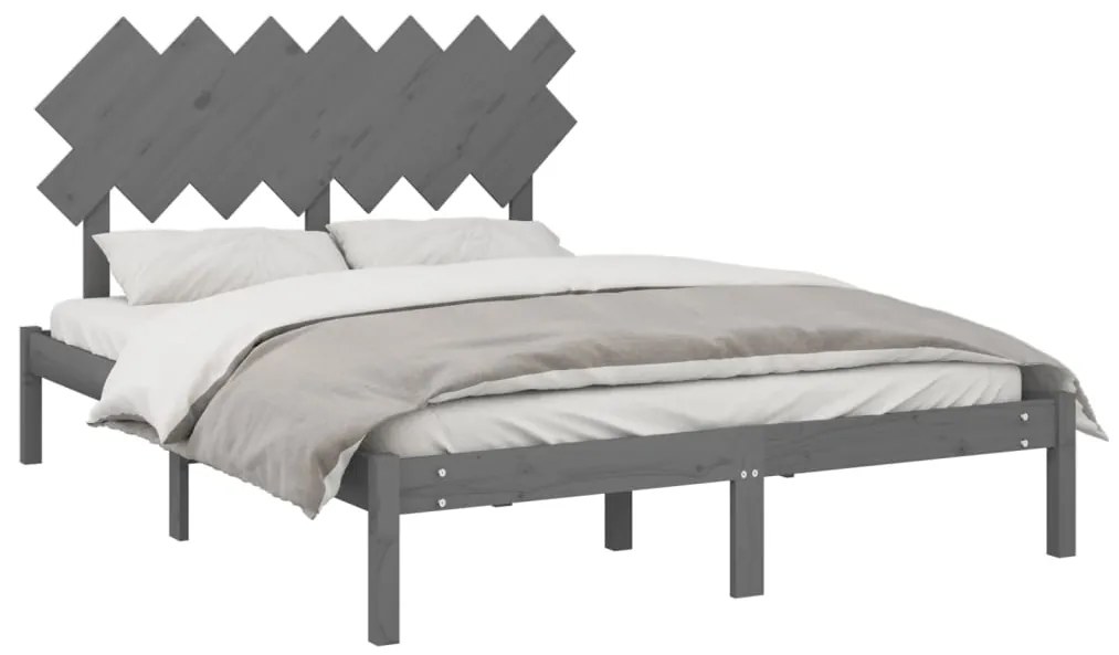 Estrutura de cama king 150x200 cm madeira maciça cinzento