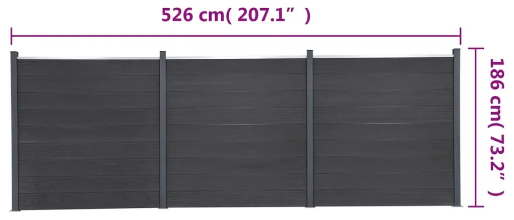 Conjunto de painéis de vedação 526x186 cm WPC cinzento
