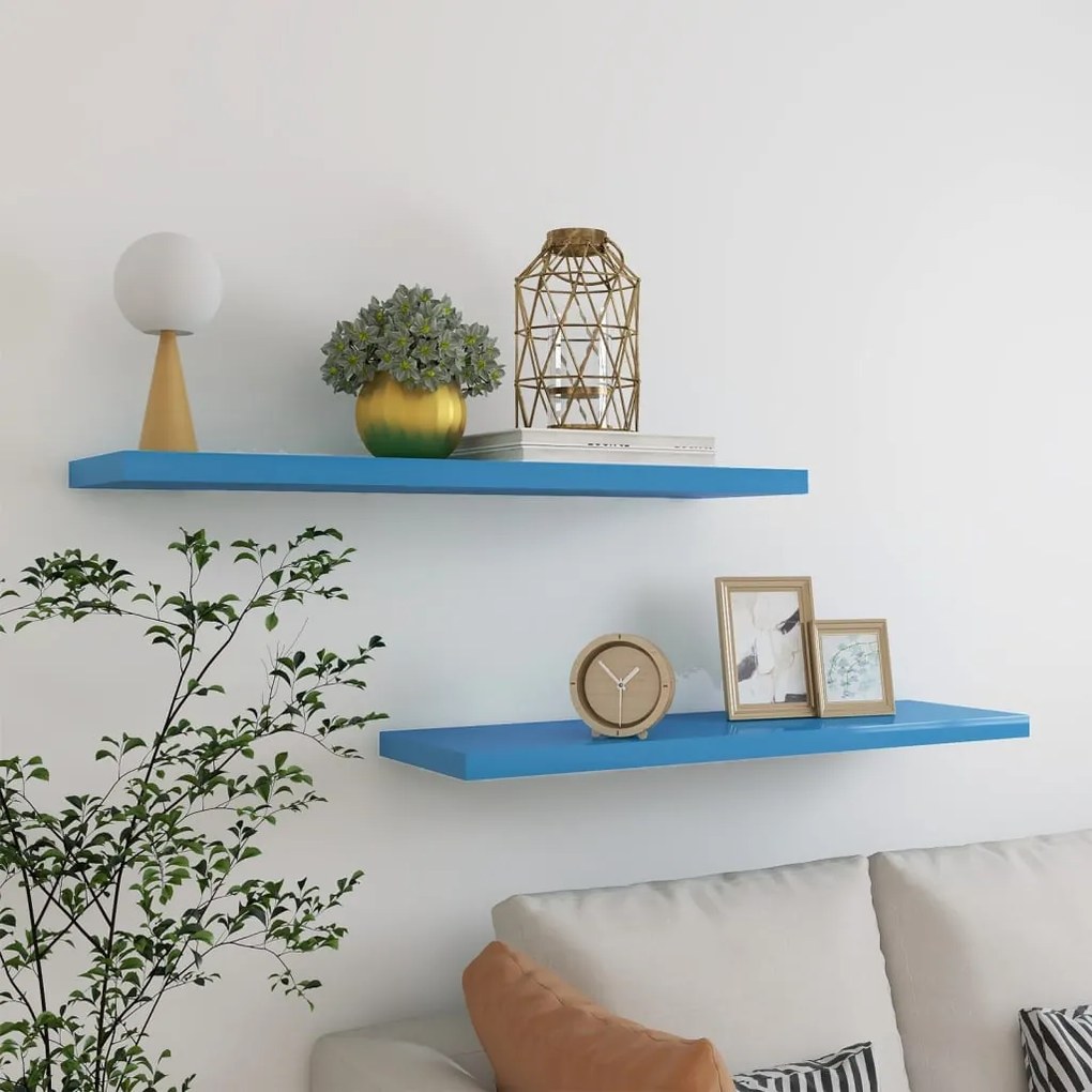 vidaXL Prateleiras de parede suspensas 2 pcs 90x23,5x3,8cm MDF azul