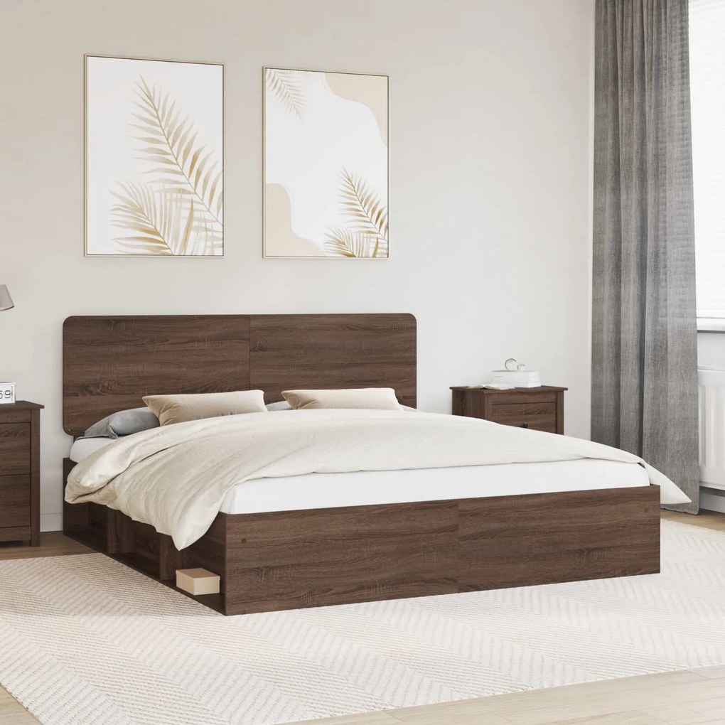 vidaXL Estrutura da Cama com cabeceira Carvalho Marrom 180 x 200 cm