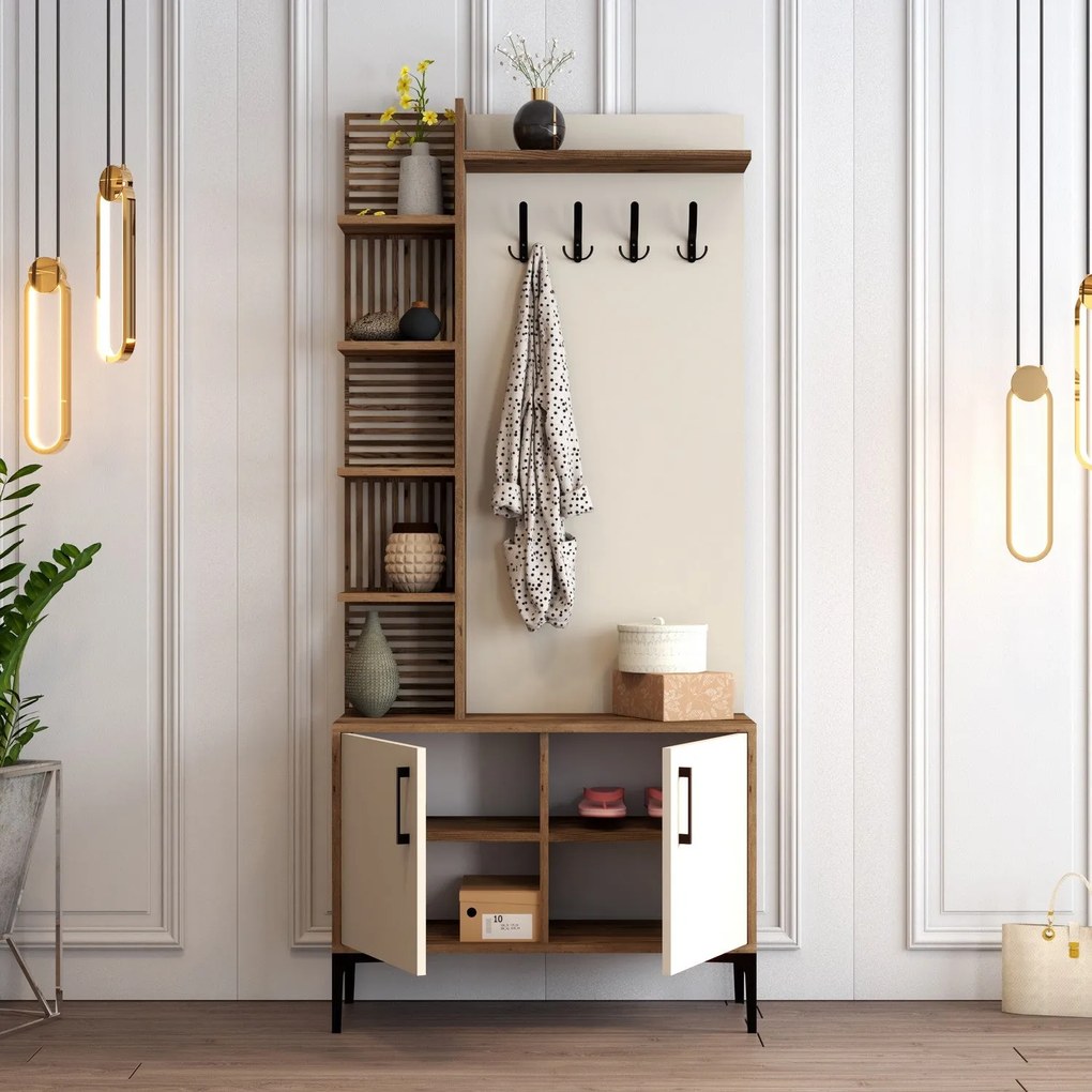 Hall Stand Viyana D – Walnut Cream – 90 cm x 200 cm x 35 cm