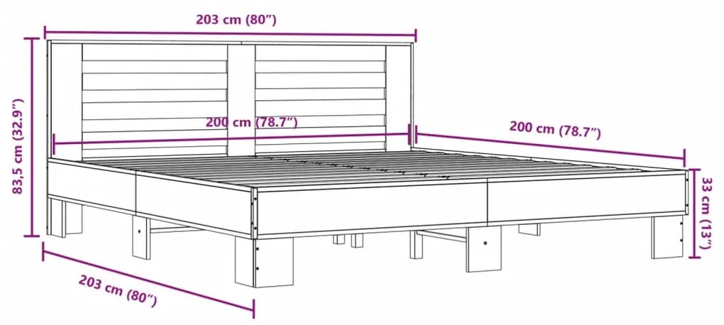 Estrutura de cama 200x200 cm derivados madeira/metal