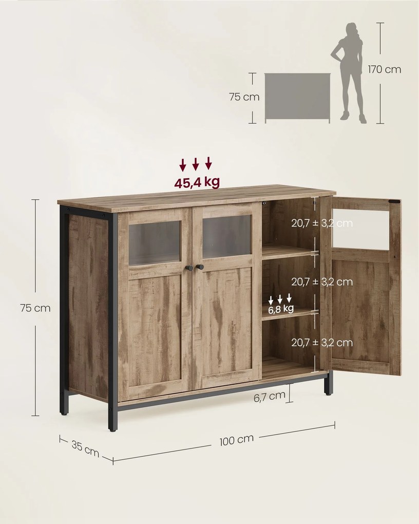 Aparador com portas de vidro 35 x 100 x 75 cm castanho camelo-preto