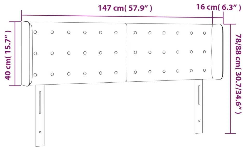 Cabeceira de cama c/ abas veludo 147x16x78/88cm cinzento-escuro