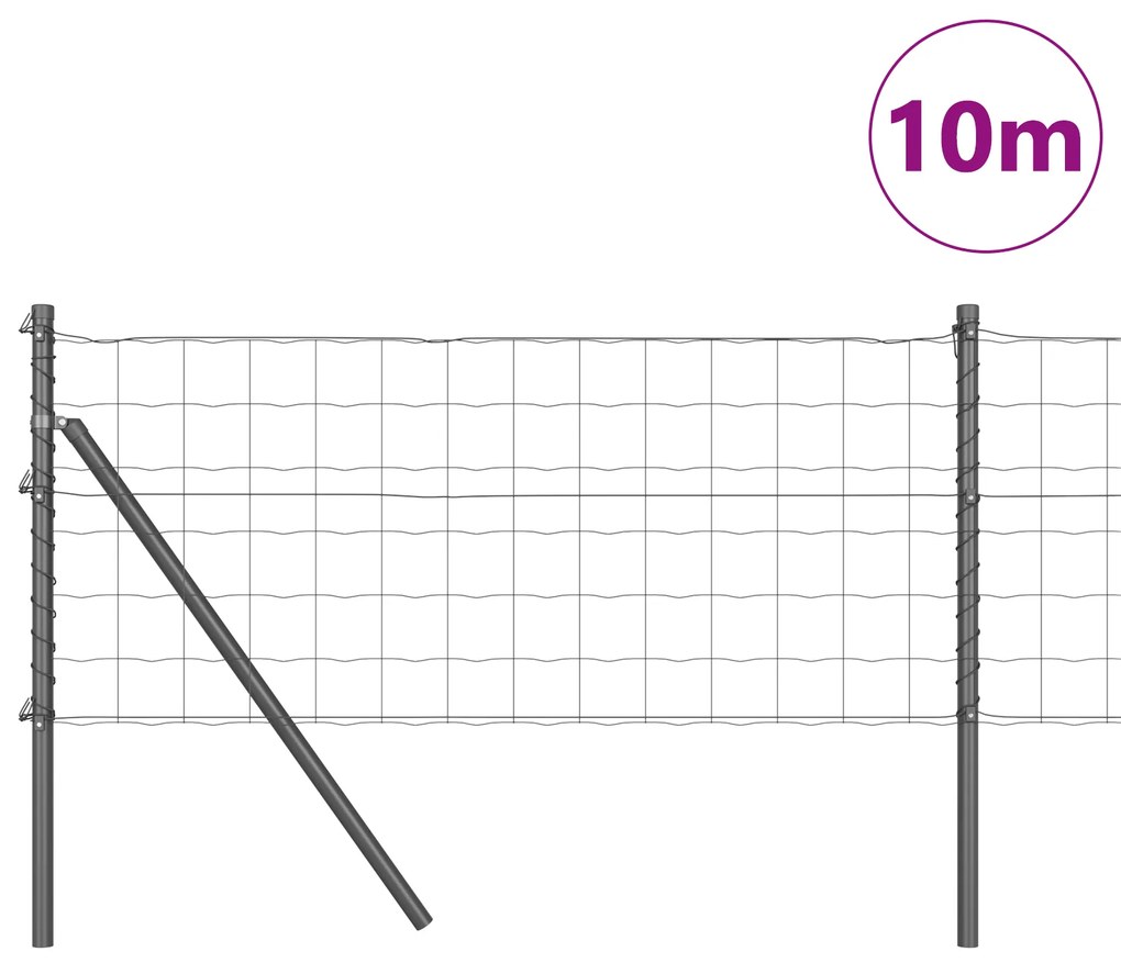 Cerca Euro com 7 Posts 0,6x10 m Aço Galvanizado Cinza