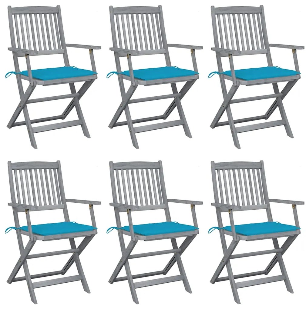 vidaXL Cadeiras exterior dobráveis c/ almofadões 6 pcs acácia maciça