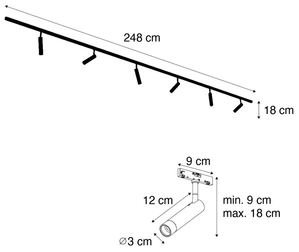 Sistema de iluminação de trilho moderno com 6 focos bege e pretos monofásicos - Slimline Uzzy