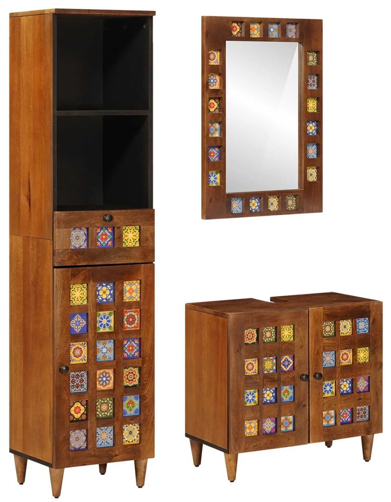 vidaXL Conjunto de Móveis para Banheiro com gaveta 3 pcs Nogueira