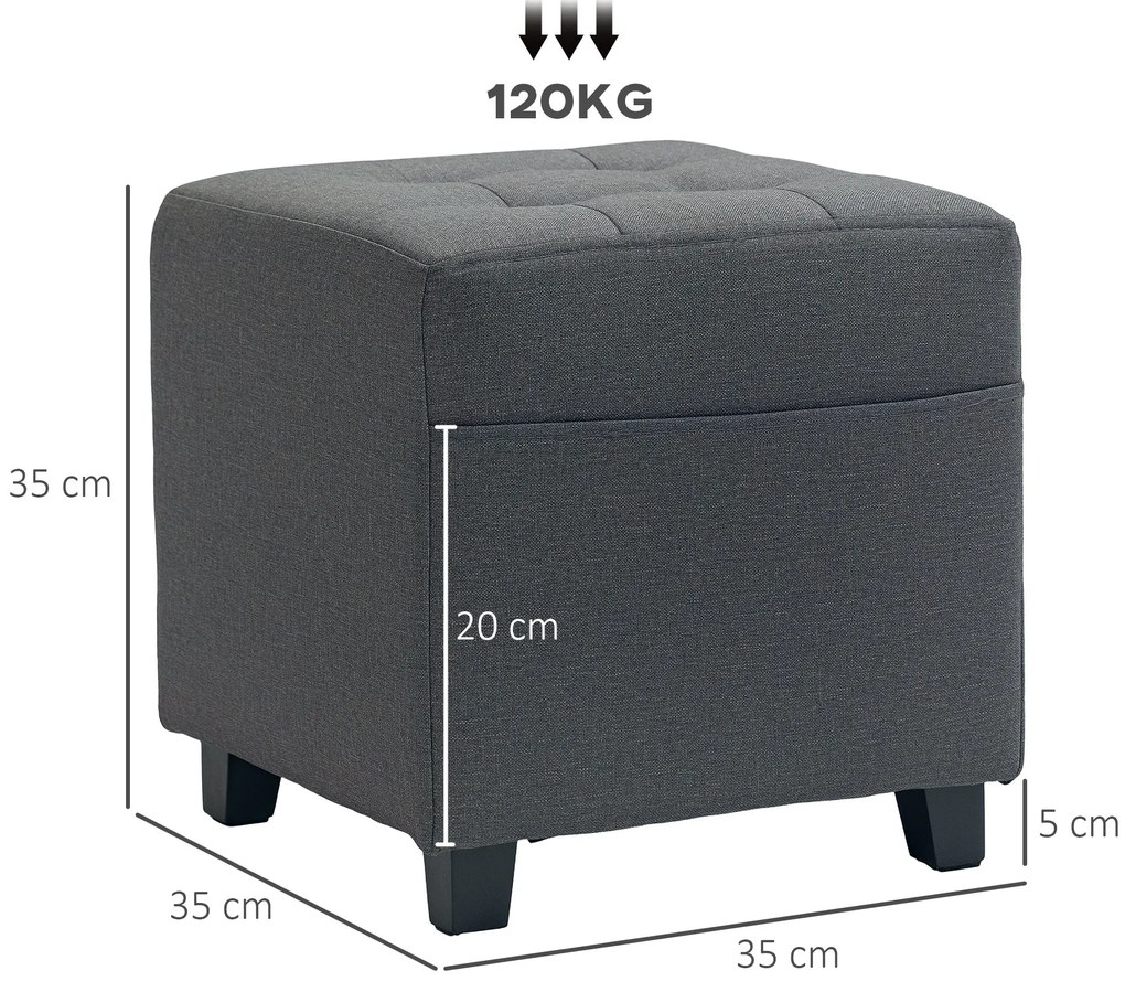 Apoio para os Pés Sala de Estar Banco Estofado em Linho com Bolso Late