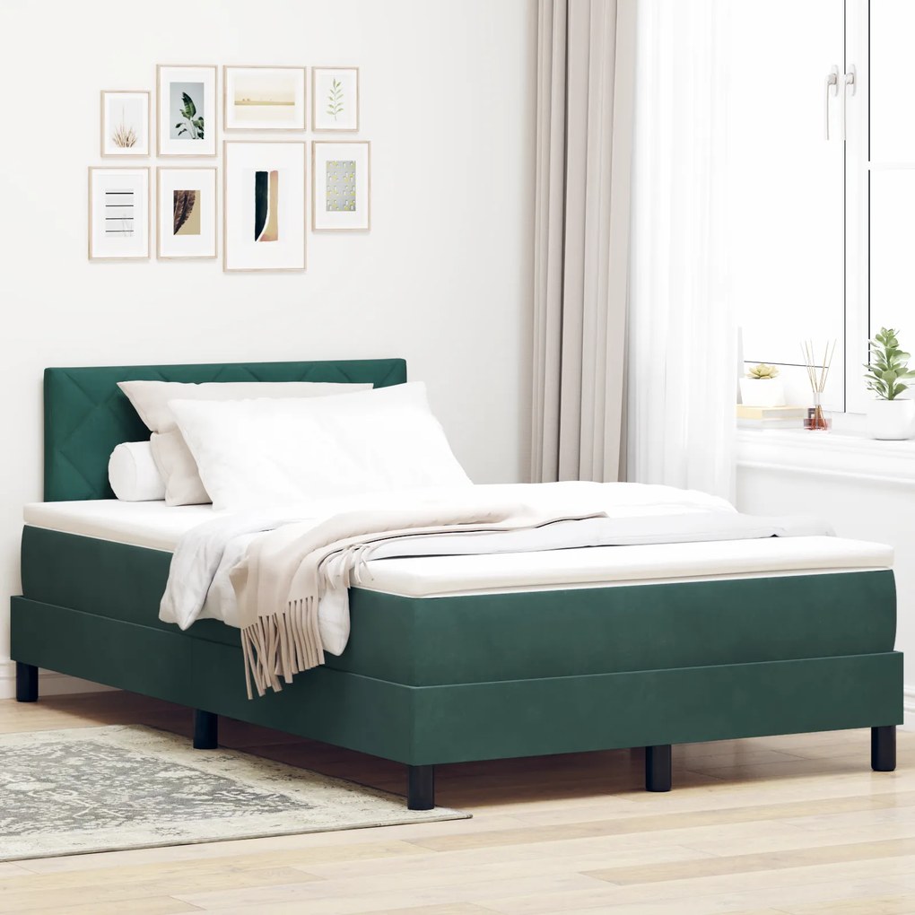Cama Box com Colchão vidaXL Verde Escuro 120x200 cm Veludo