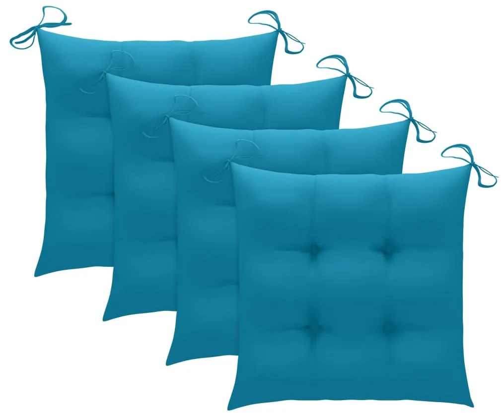Cadeiras de jardim c/ almofadões azul-claro 3 pcs teca maciça